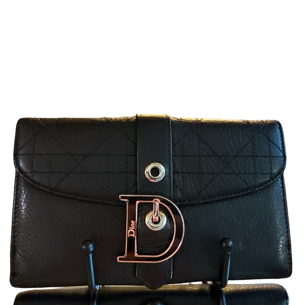 Christian Dior wallet black pebbled leather bifold w/coin compartment! Pristine!